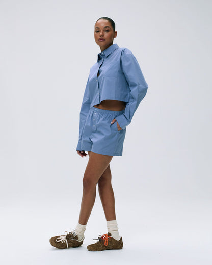 Cotton Cropped Shirt - Blue