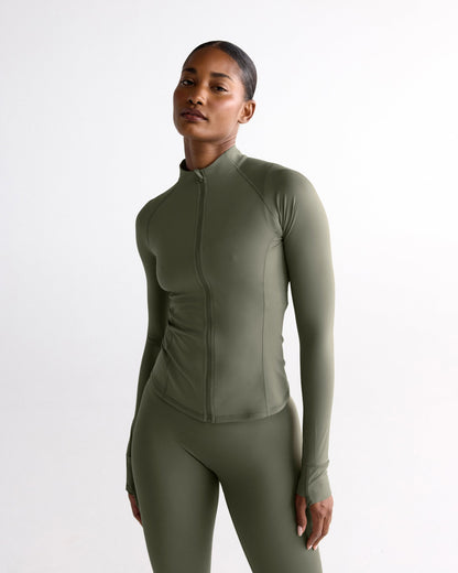 Ultimate Long Sleeve Zip Up Top - Olive Green