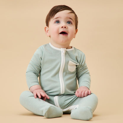 Clever Zip Sleepsuit 3 Pack - Green & Blue Stripe