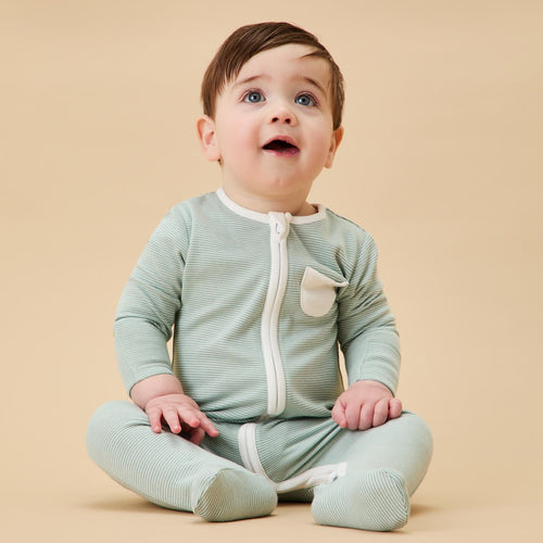Clever Zip Sleepsuit 3 Pack - Green & Blue Stripe