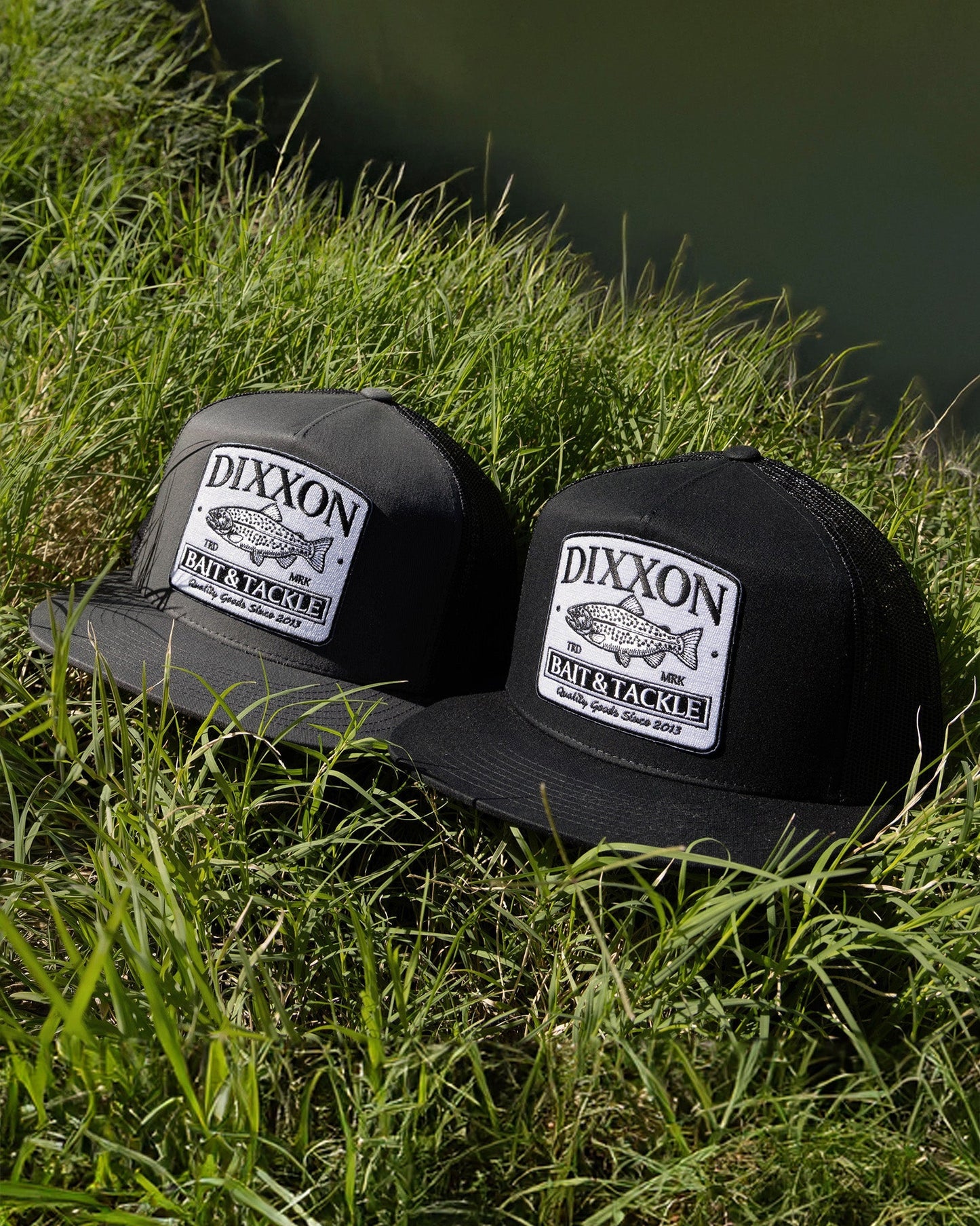 Bait & Tackle Flat Bill Trucker Snapback - Black & White
